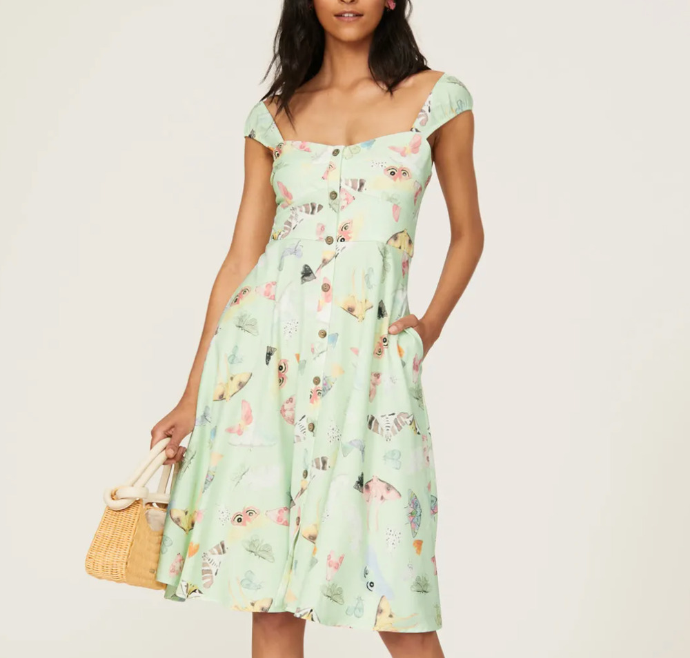 Slate & Willow Green Butterfly Dress SIZE 10 Rockabilly Fit Flare Designer $270